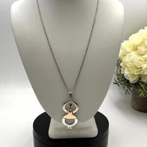 Sterling Silver 14K Yellow Gold Handmade Person Figure Skirt Artisan Necklace